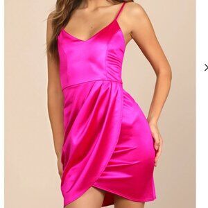 Lulus Forever Your Girl Magenta Satin Bodycon Dress | NWT | Size XS